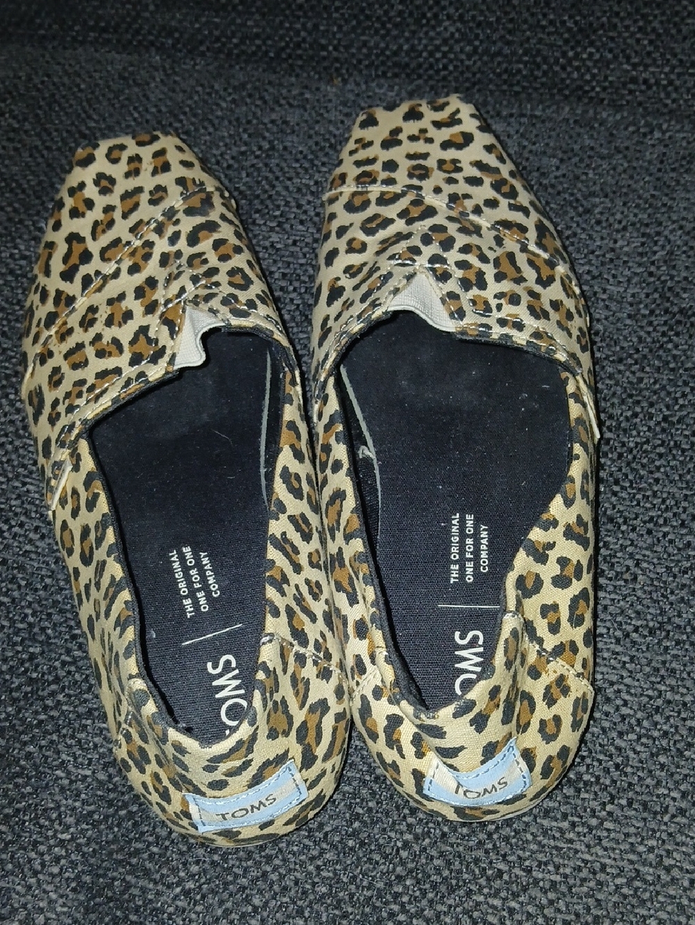 TOMS Leopard-Print Slip-On Flats in Tan and Black